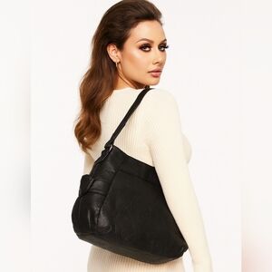 B Makowsky Black Leather Shoulder Bag Purse Handbag Women's Woman's